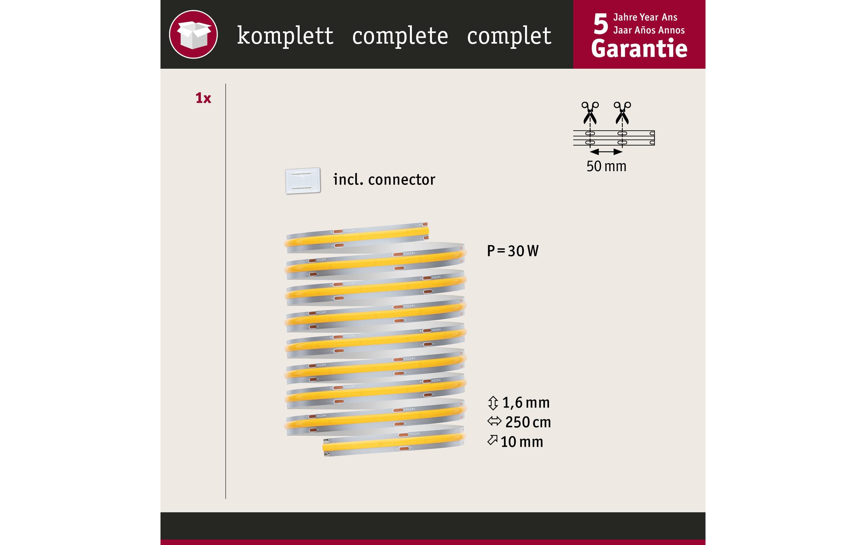 Paulmann LED-Stripe MaxLED 1000 Einzelstripe COB, 2700K, 2.5m, Silber