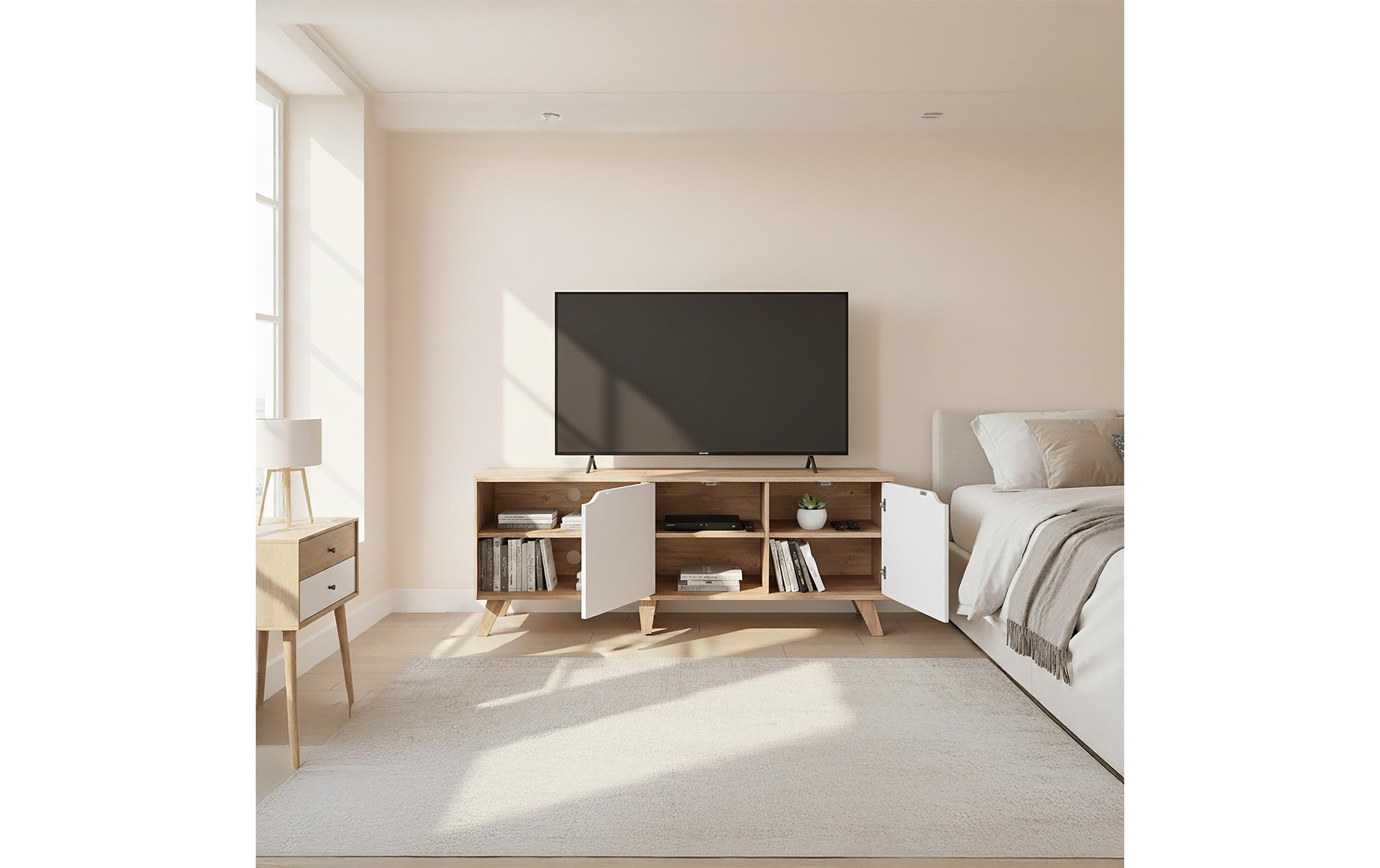 relaxdays TV-Möbel Vintage Style 140 cm, Hellbraun 60 Zoll