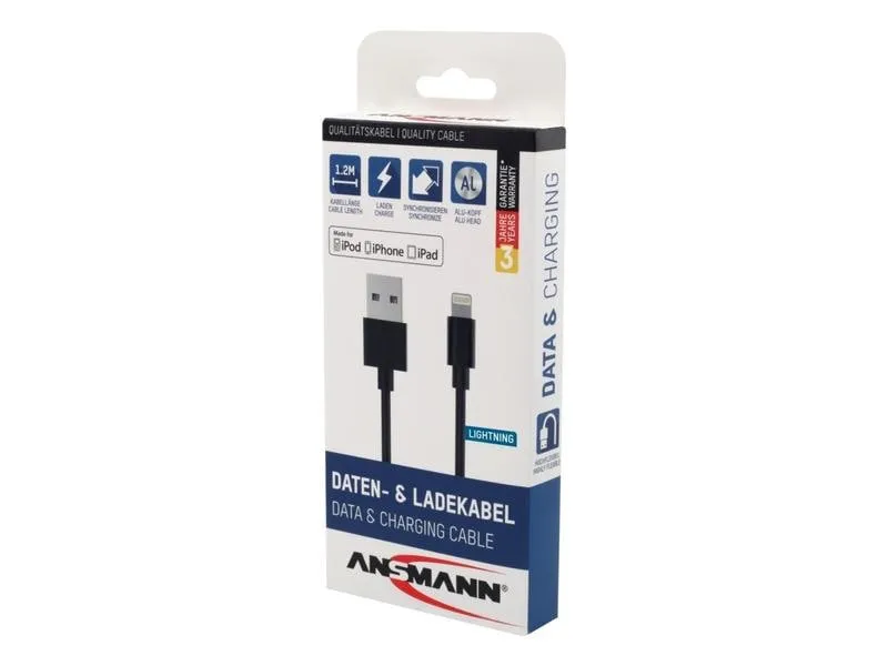 Ansmann USB 2.0-Kabel für iPhone, iPad, USB A - Lightning 1.2 m Ansmann USB 2.0-Kabel für iPhone, iPad, USB A - Lightning 1.2 m
