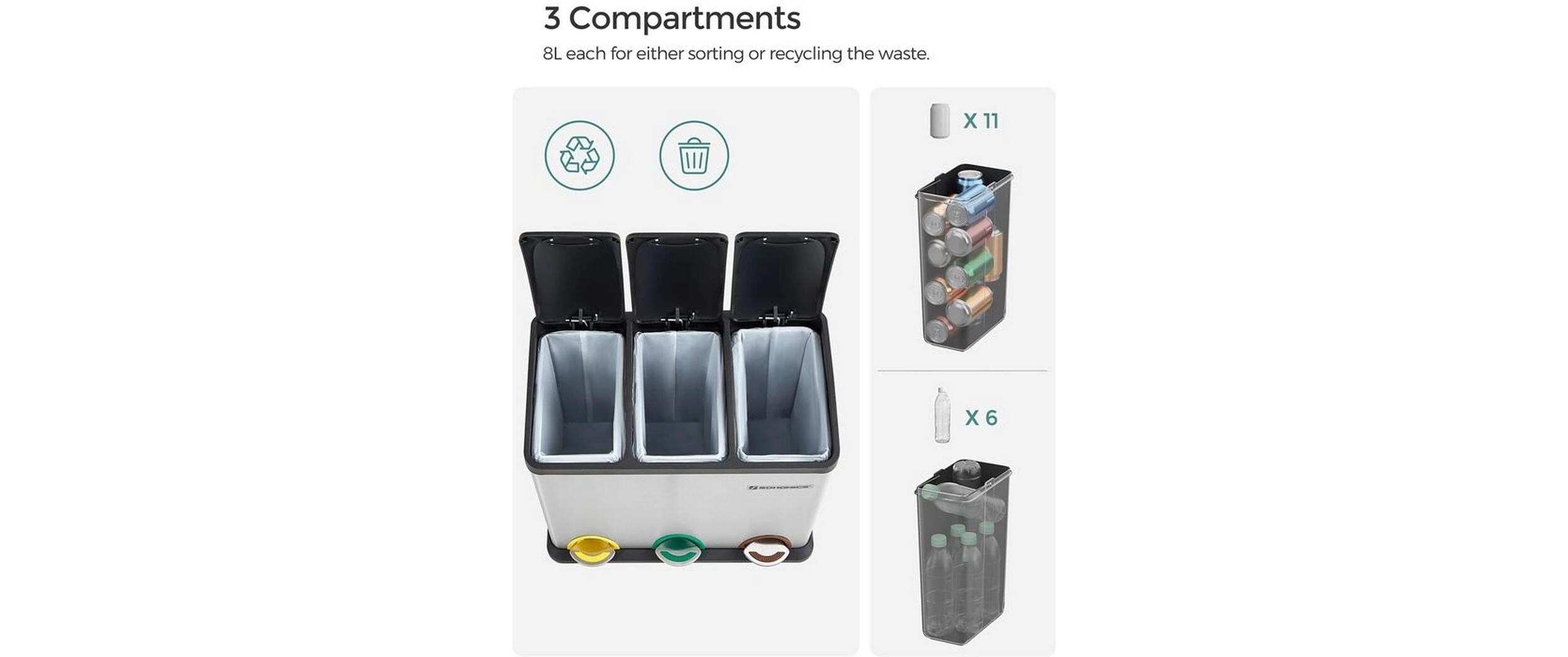 Songmics Abfalleimer 24 l, Silber