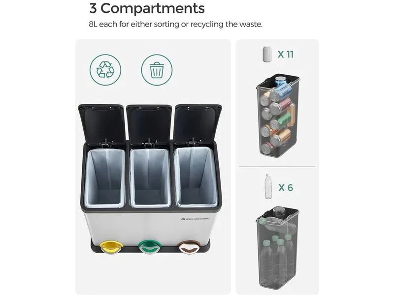 Songmics Abfalleimer 24 l, Silber