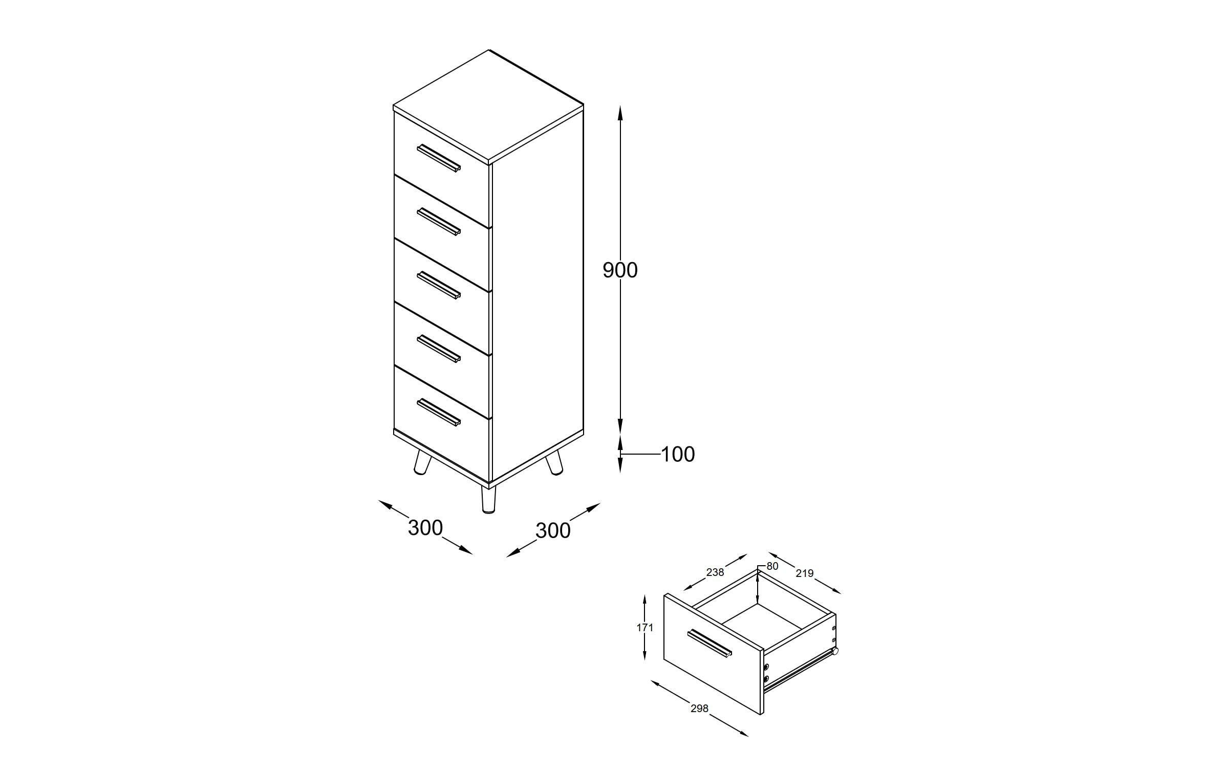 VCM Kommode Landos M 30 x 100 cm, Weiss/Anthrazit