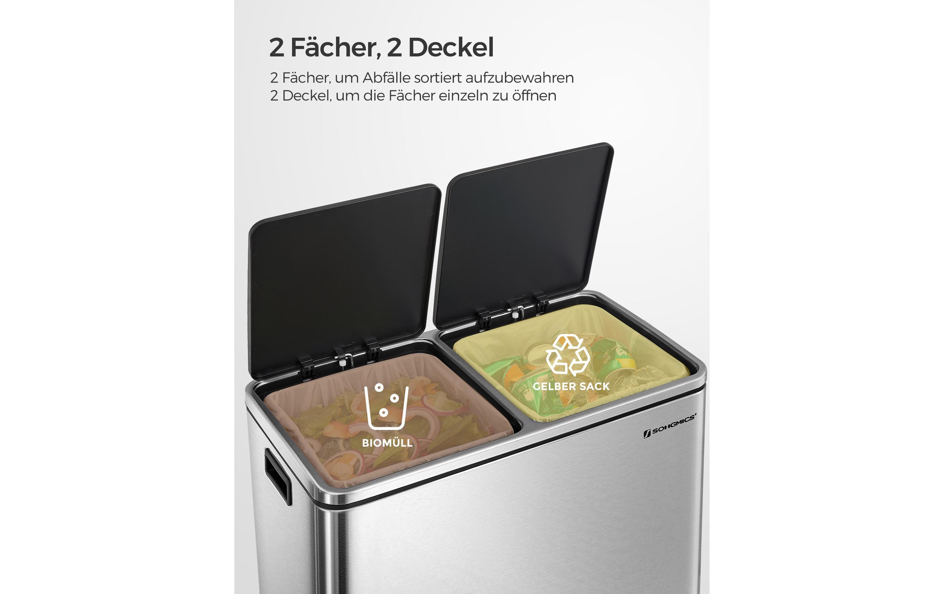 Songmics Treteimer 2 x 30 L, Silber