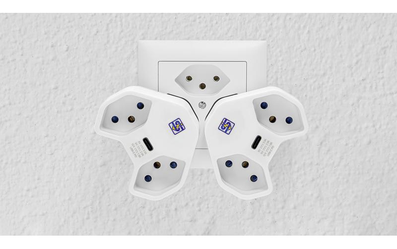 STEFFEN Abzweigstecker 2 x T13 USB-C, Weiss, drehbar 320°