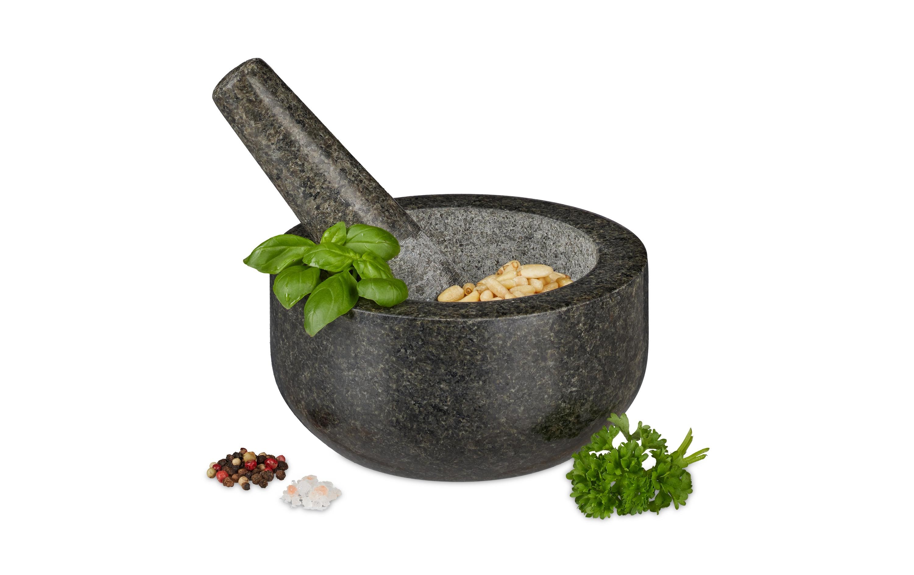 relaxdays Mörser mit Stössel 16 cm, Granit