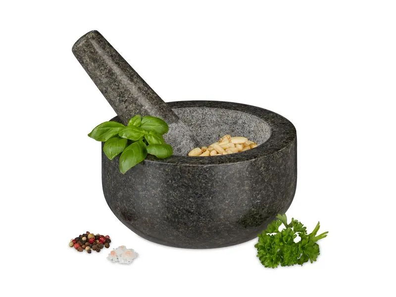 relaxdays Mörser mit Stössel 16 cm, Granit relaxdays Mörser mit Stössel 16 cm, Granit