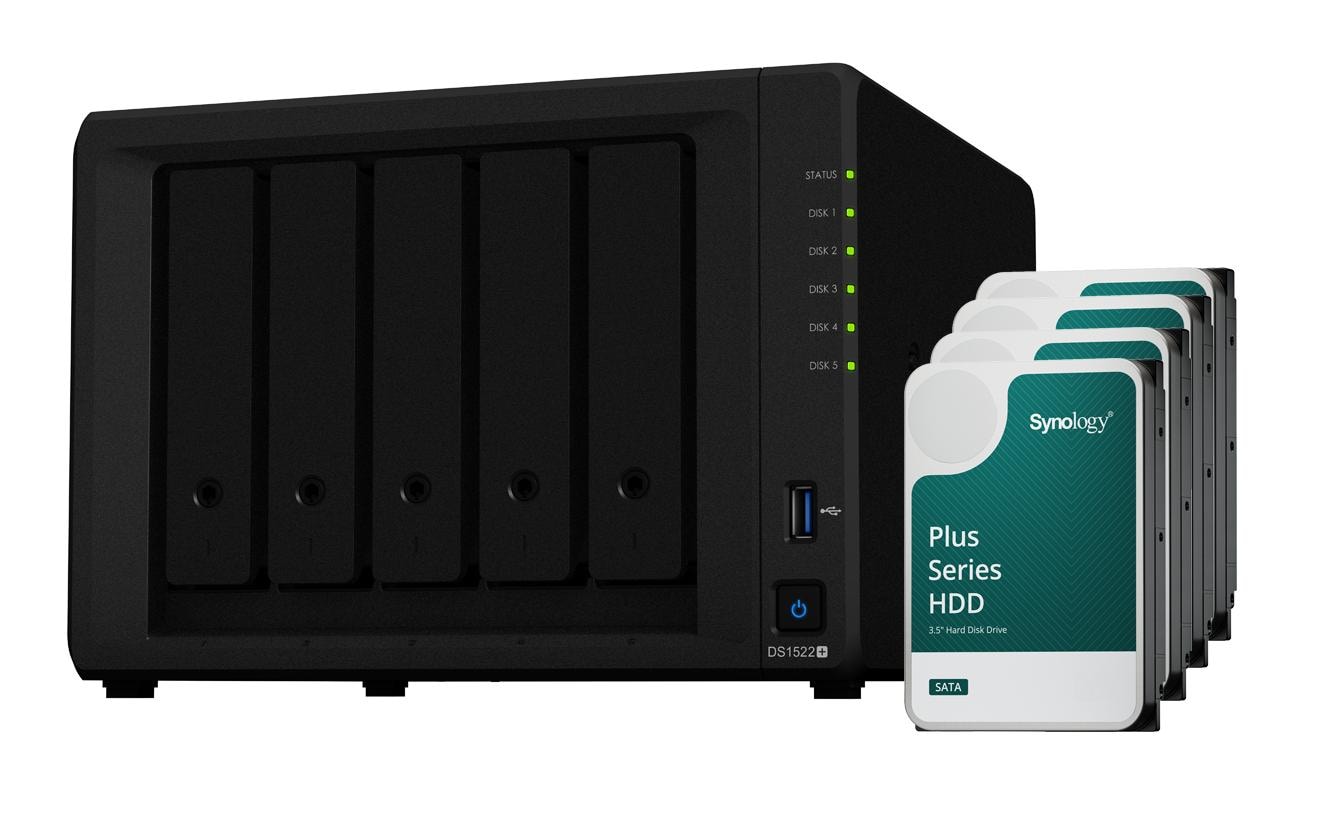 Synology NAS DiskStation DS1522+ 5-bay Synology Plus HDD 20 TB