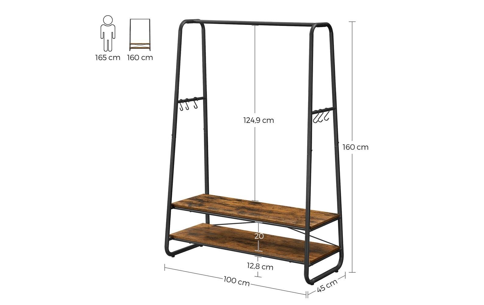 VASAGLE Garderobe Vintage 160 cm, Braun/Schwarz