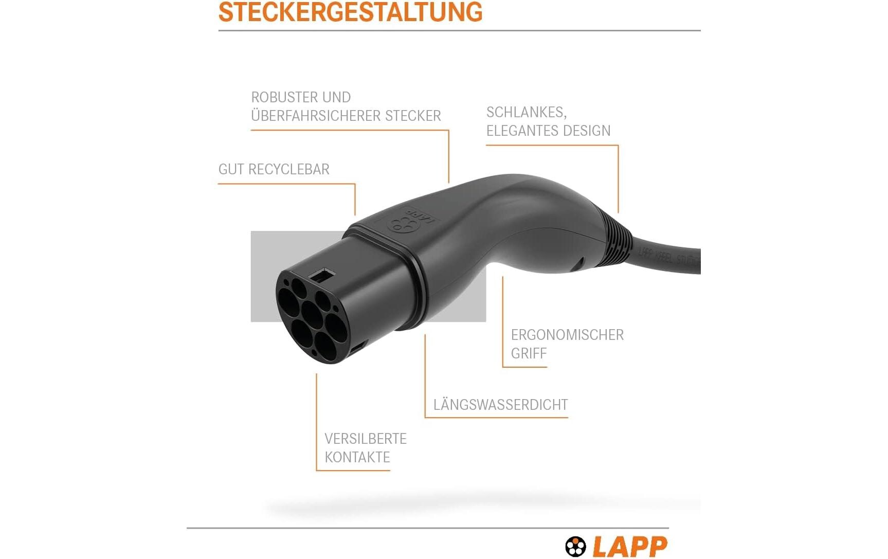 Lapp Ladekabel für Elektroauto Typ 2, 7.4kW, 32A, 5 m, Schwarz