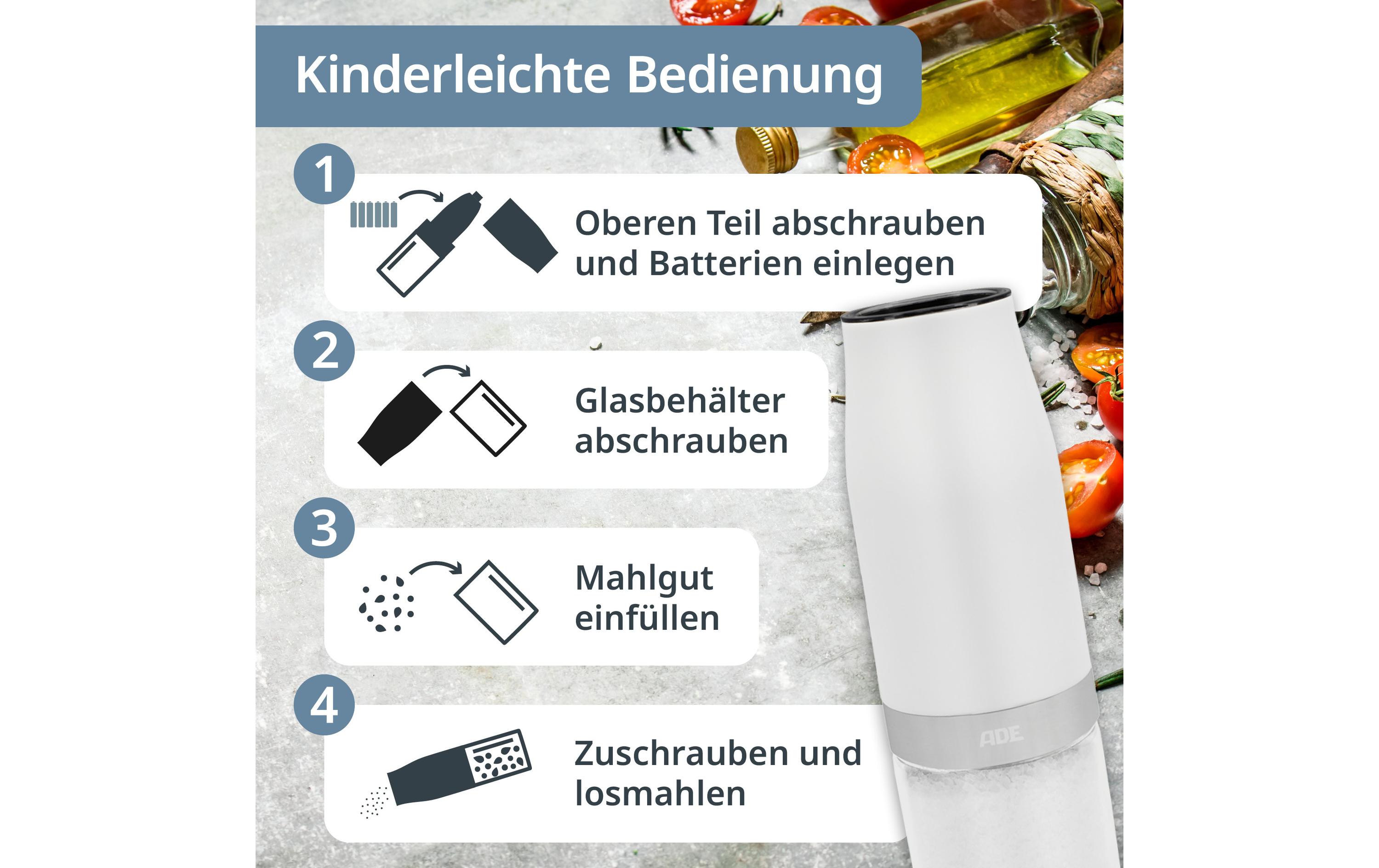 ADE Salz- und Pfeffermühle 18.3 cm, Weiss