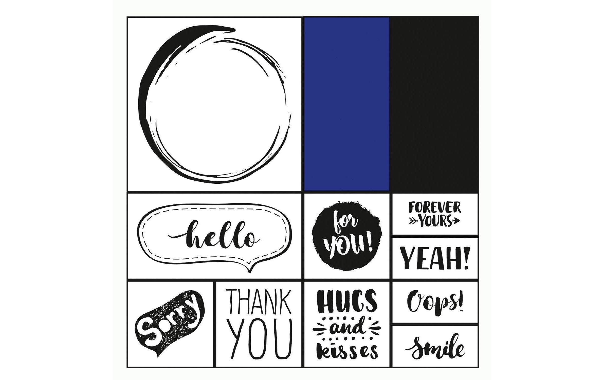 Folia Stempelset Lettering Schriftzug, Blau/Schwarz