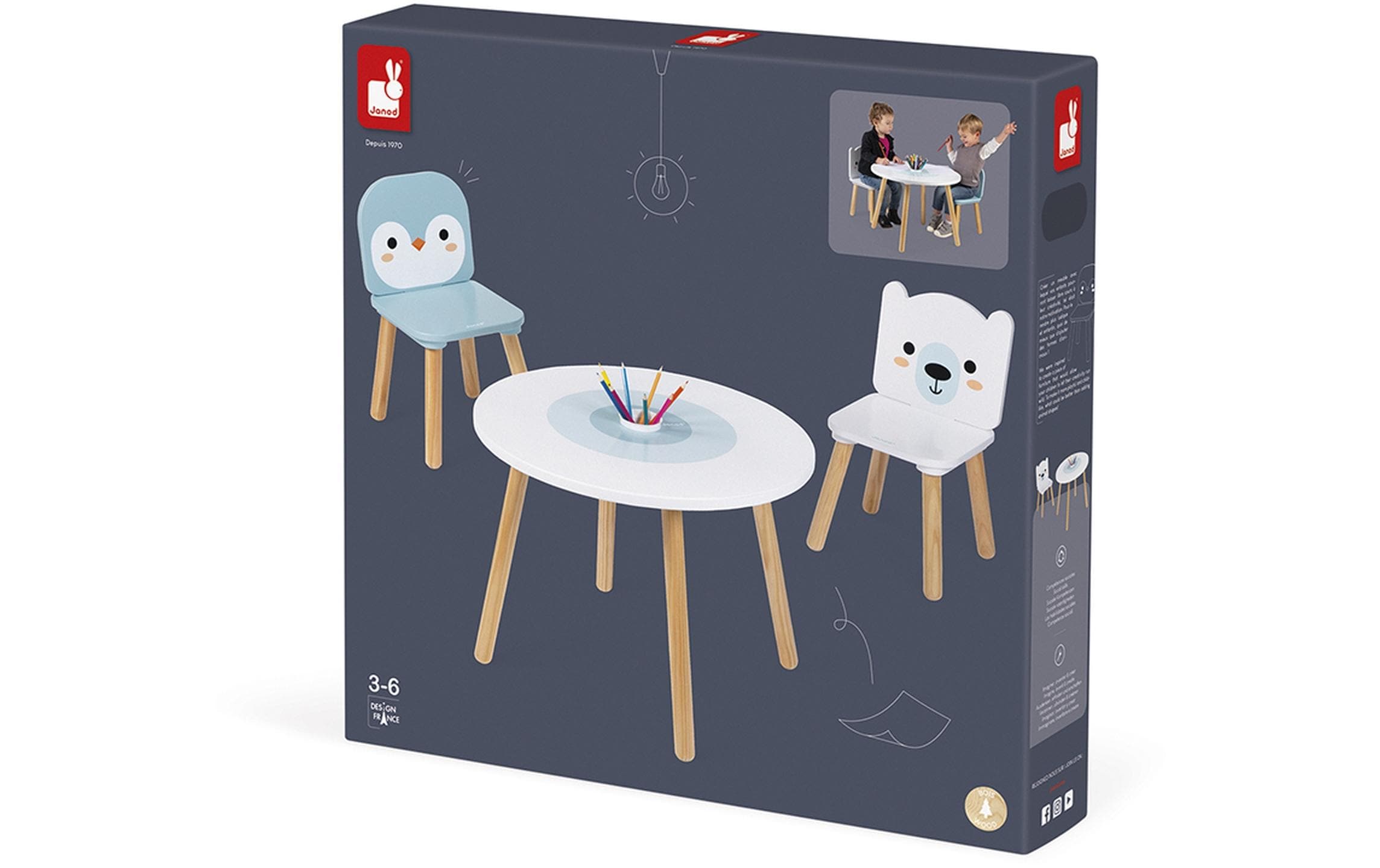 Janod Kindertisch- und Stuhlset Arktis 3-teilig