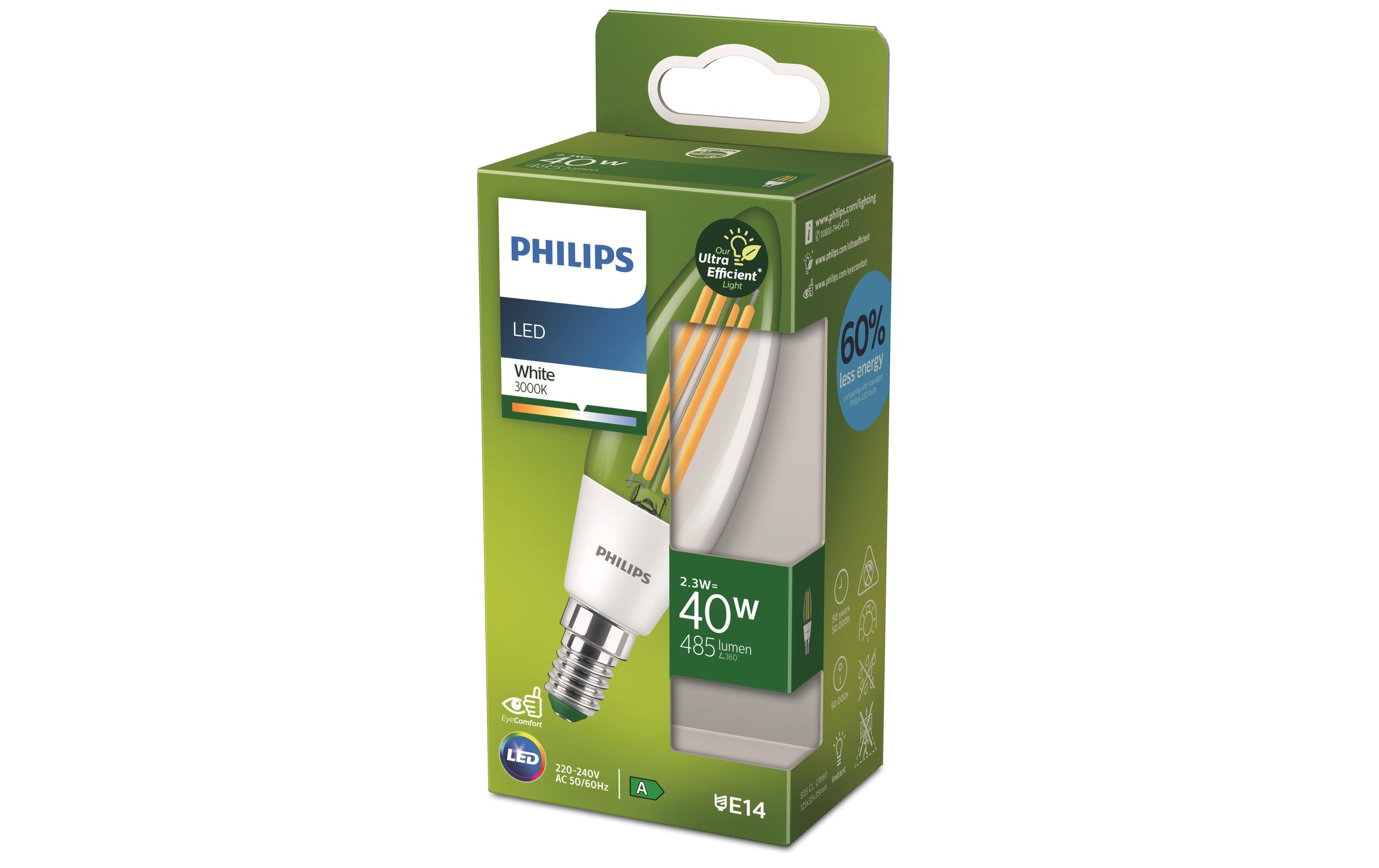 Philips E14 Kerze LED, Ultra-Effizient, Warmweiss, 40W Ersatz