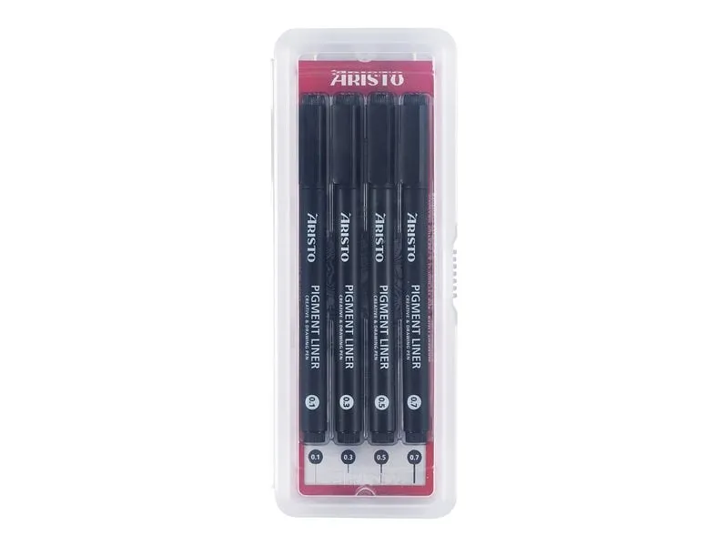Aristo Pigment Liner 4er-Set schwarz, Stärken 0.1/0.3/0.5/0.7 mm