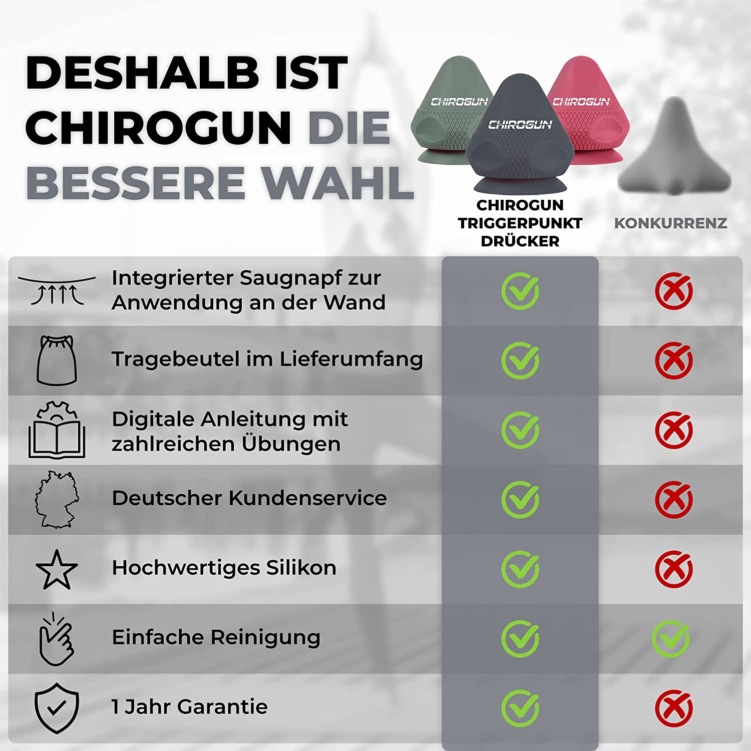 CHIROGUN® Triggerpunkt Drücker mit Saugnapf & Beutel Black
