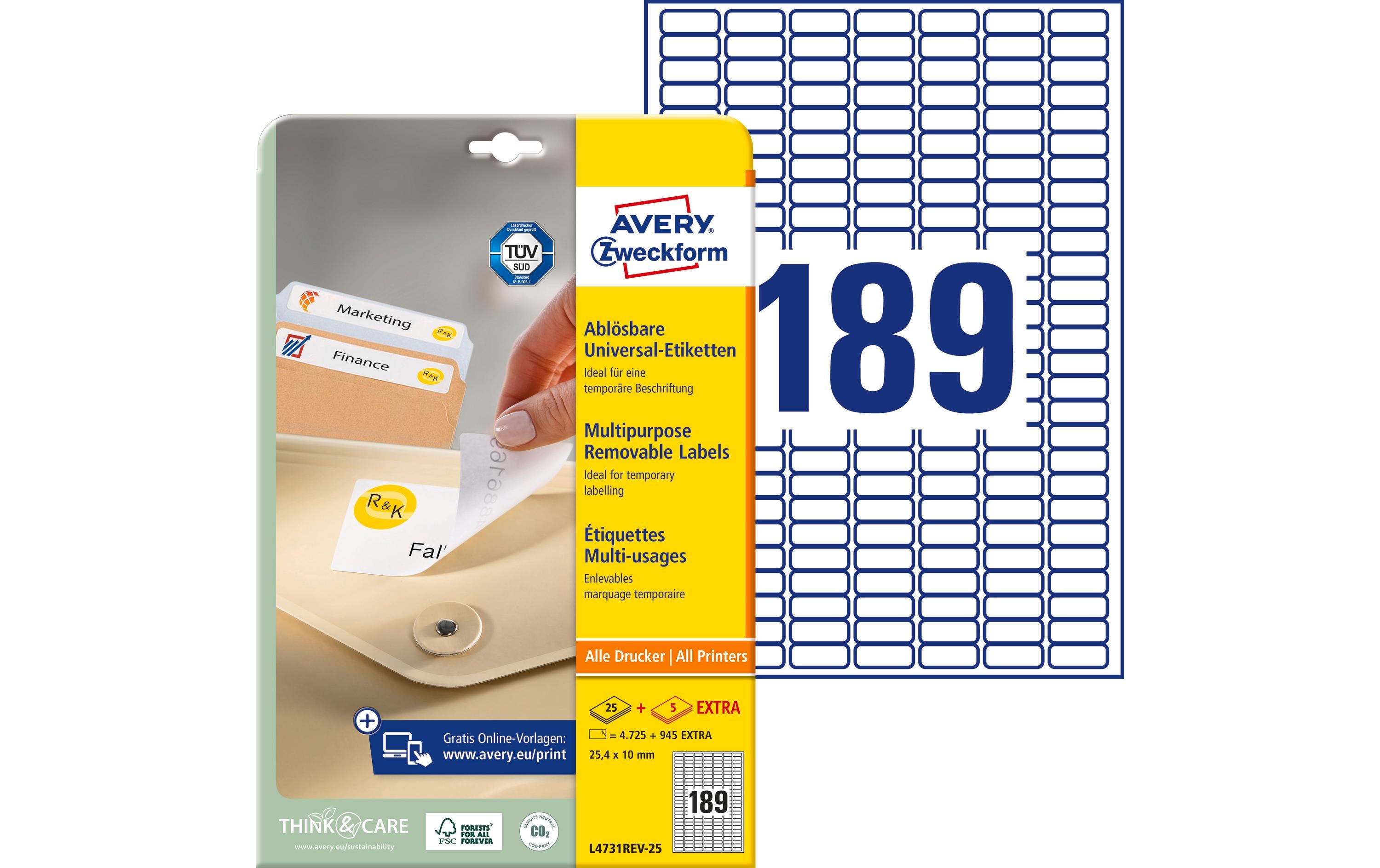 Avery Zweckform Mini-Etiketten Stick + Lift 25.4 x 10 mm, 25 Blatt Avery Zweckform Mini-Etiketten Stick + Lift 25.4 x 10 mm, 25 Blatt