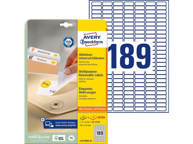 Avery Zweckform Mini-Etiketten Stick + Lift 25.4 x 10 mm, 25 Blatt Avery Zweckform Mini-Etiketten Stick + Lift 25.4 x 10 mm, 25 Blatt