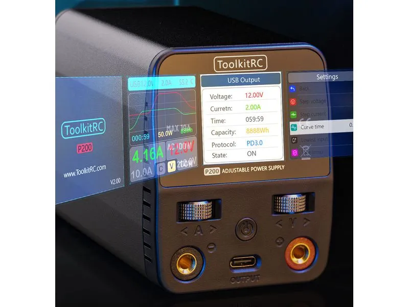 ToolkitRC RC Netzteil P200 V2 100 W 1-30 V DC, USB-C PD 65 W