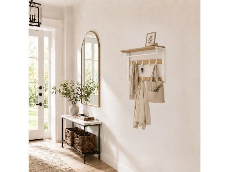 relaxdays Wandgarderobe 80 cm x 42 cm, Weiss/Braun