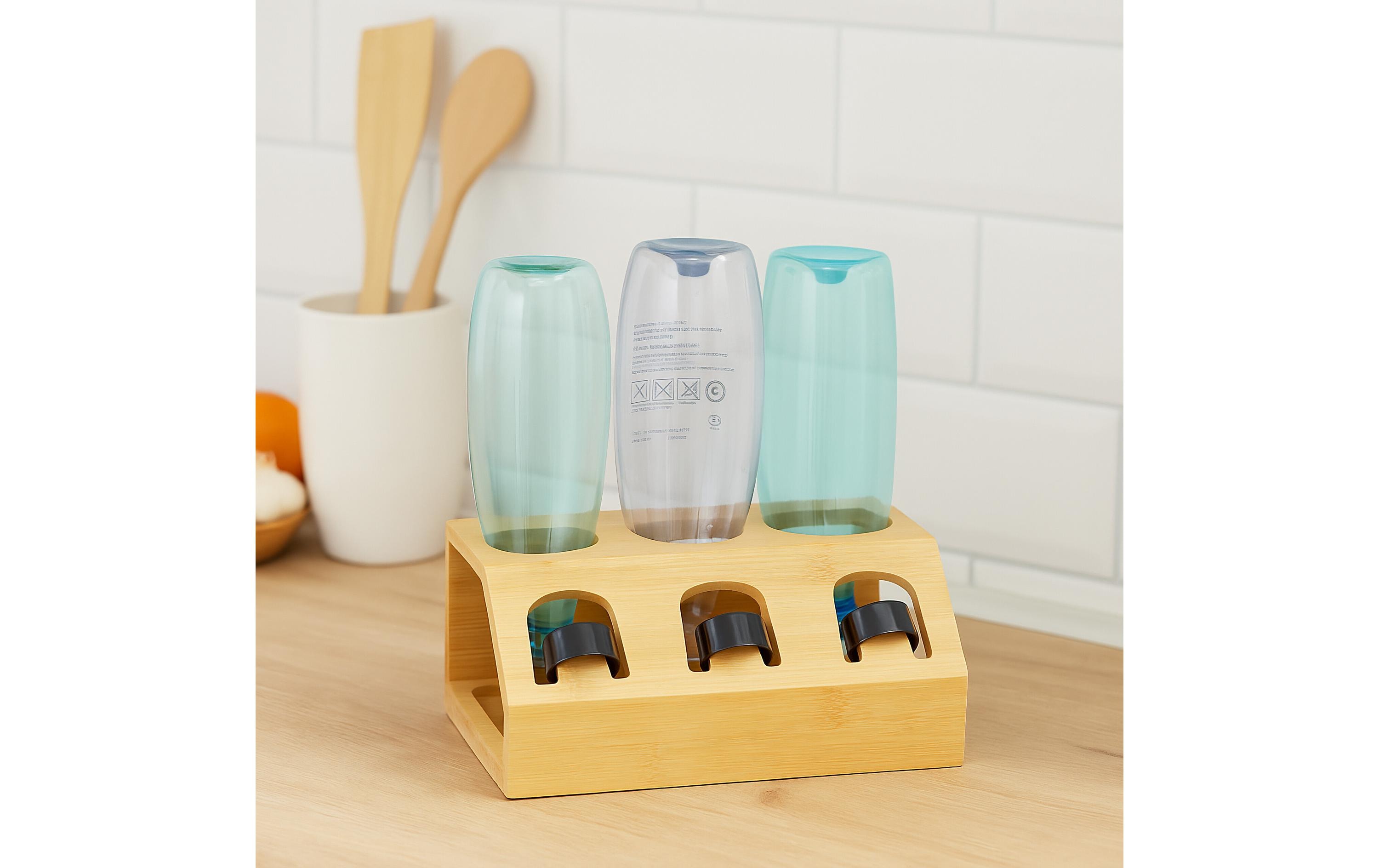 relaxdays Abtropfgestellt für 3 Flaschen, Hellbraun