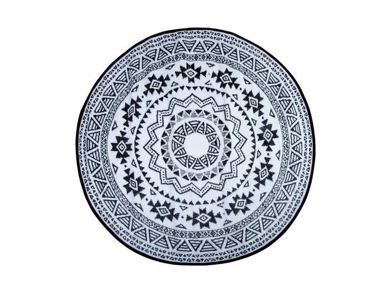 Esschert Design Teppich India Ø 180 cm x Schwarz/Weiss