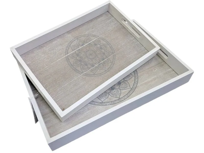 CHALET 2er Set Mandala-Tray Weiss Natur CHALET 2er Set Mandala-Tray Weiss Natur