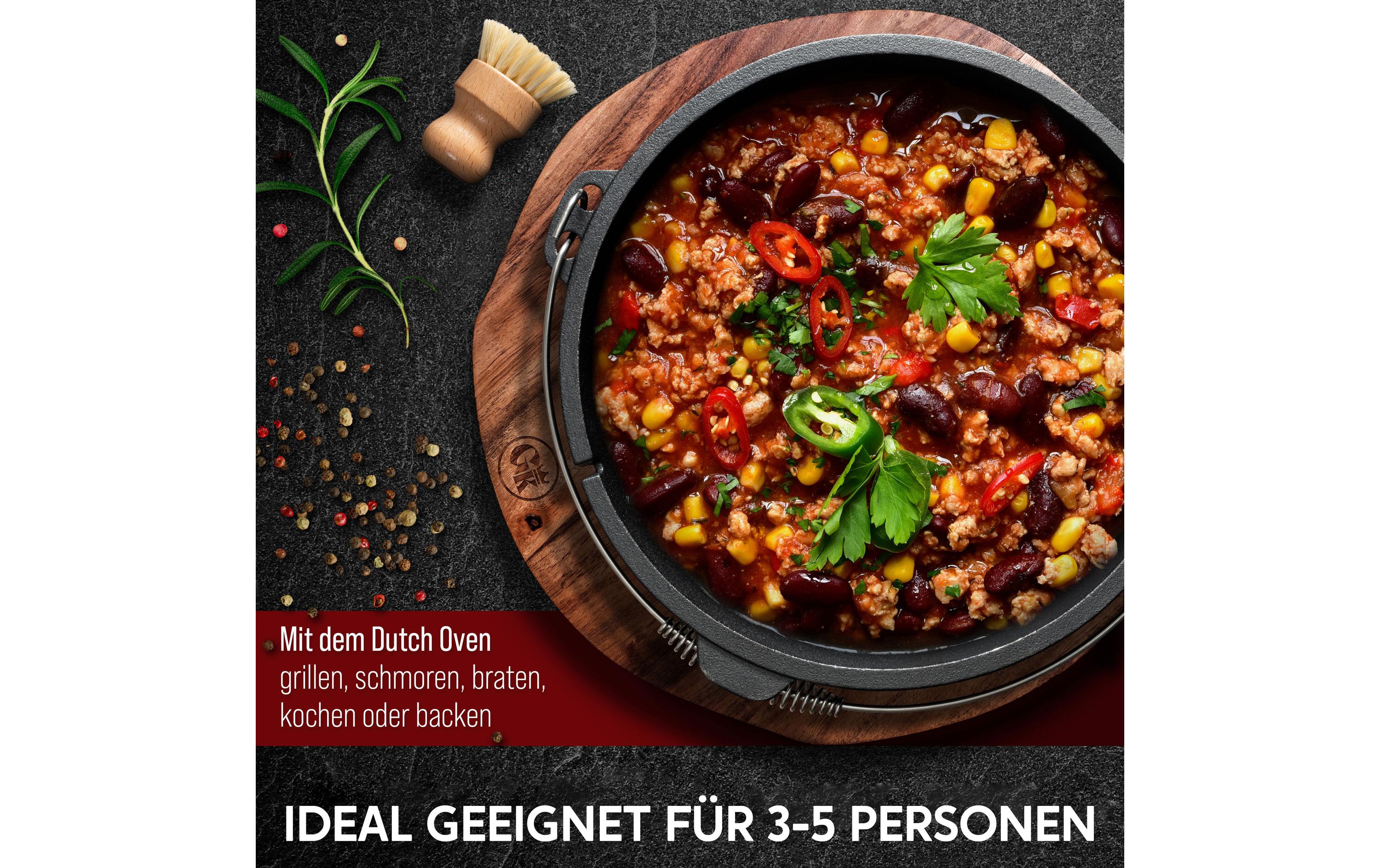 Gusskoenig Dutch Oven Set 9 l mit Heber, Bürste, Untersetzer