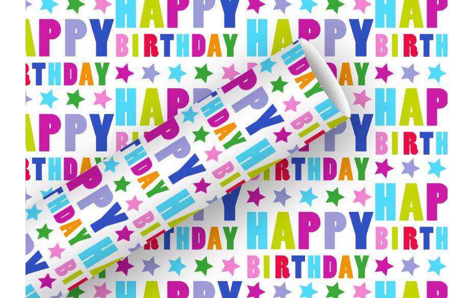 Braun + Company Geschenkpapier Happy Birthday Sterne, 70 cm x 1.5 m