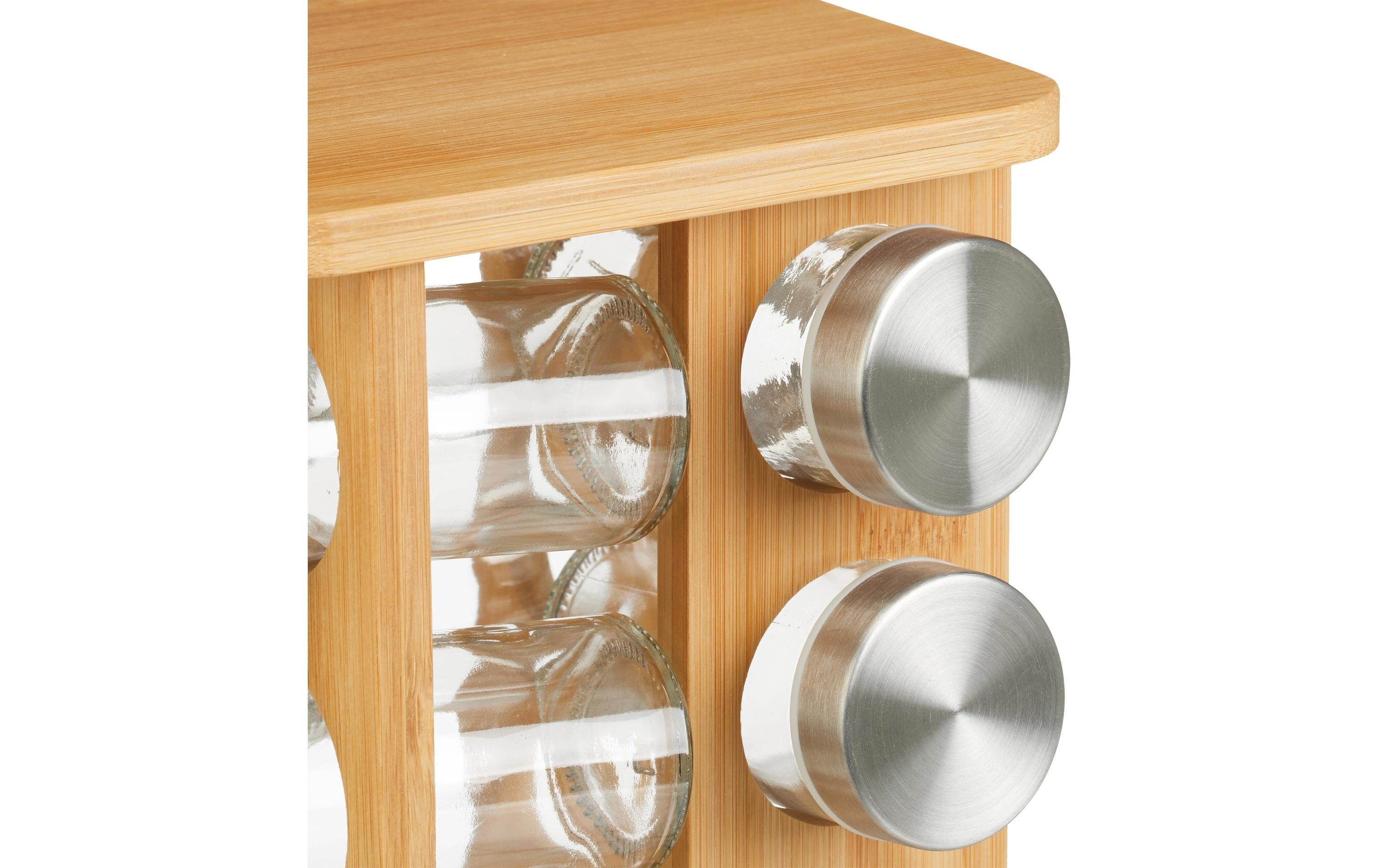 relaxdays Gewürzkarussell 16er Set Hellbraun/Silber/Transparent