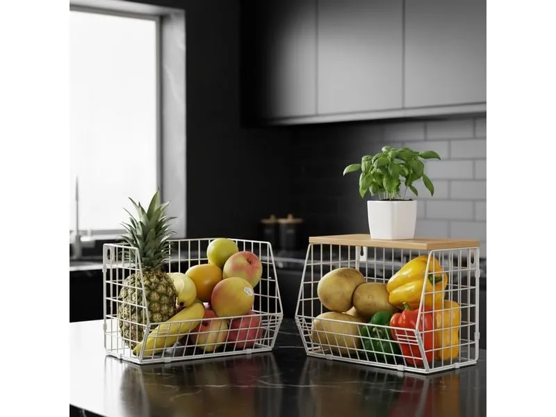 relaxdays Organizer Obstkorb Wandregal 21 x 30 cm Hellbraun/Weiss