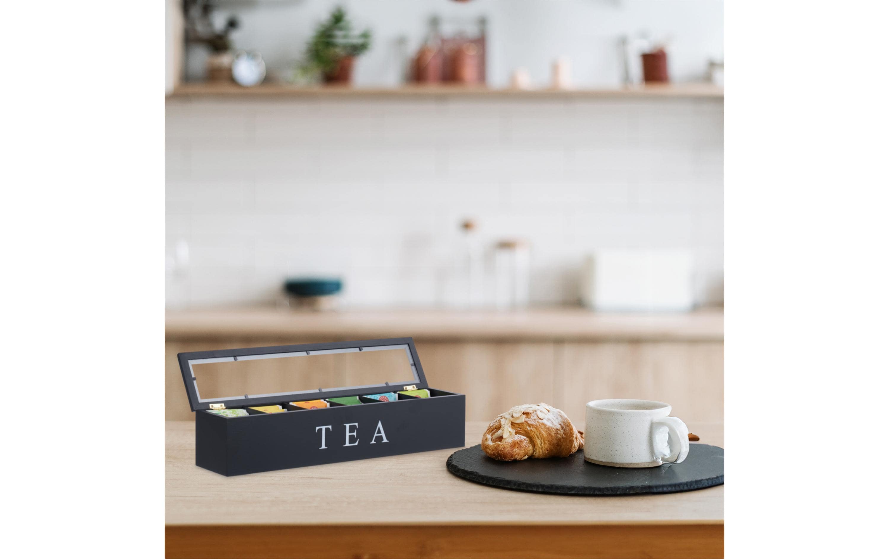 relaxdays Teebeutel-Box Schwarz/Transparent/Weiss