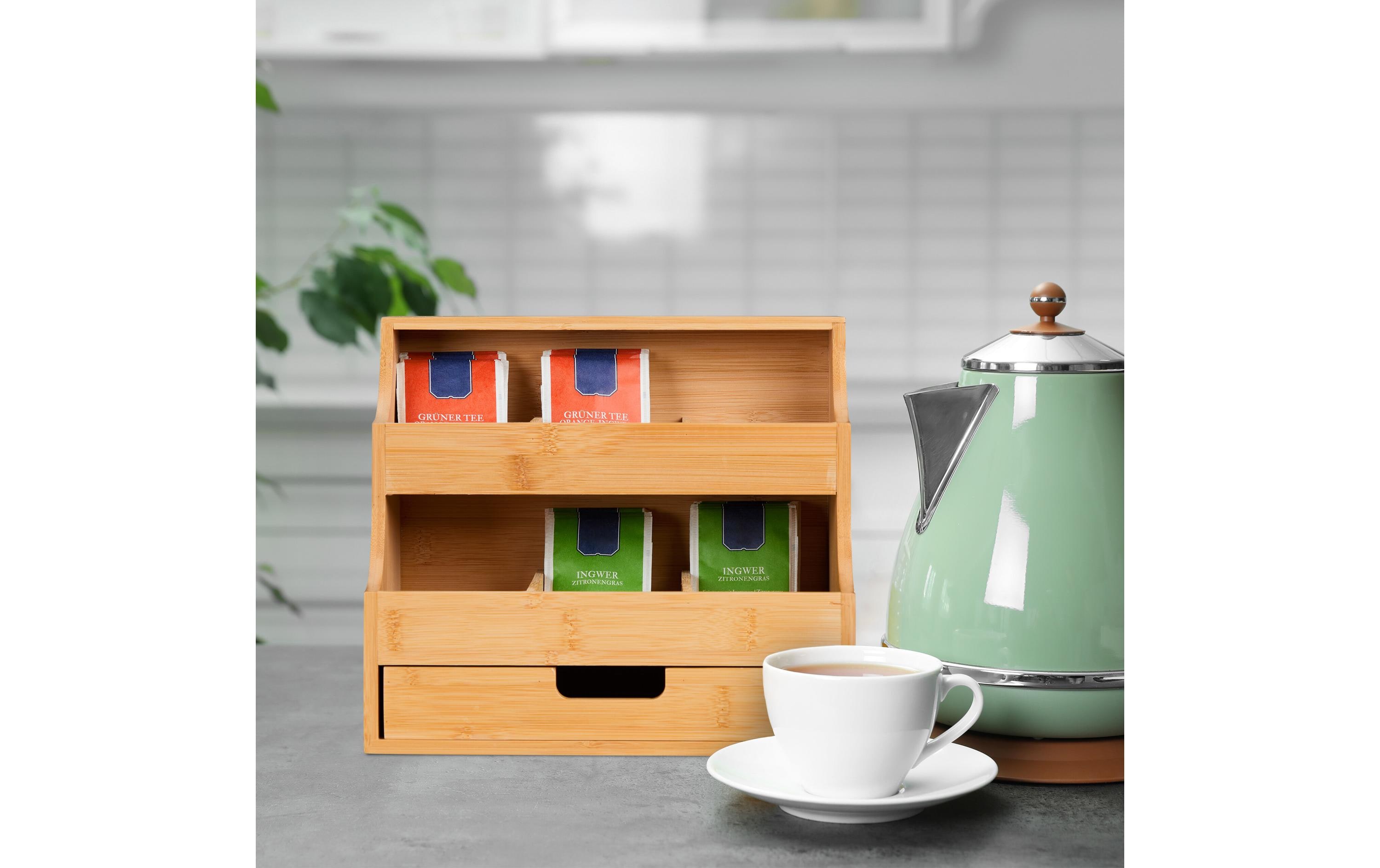 relaxdays Teebeutel-Box mit Schublade 9 Fächer