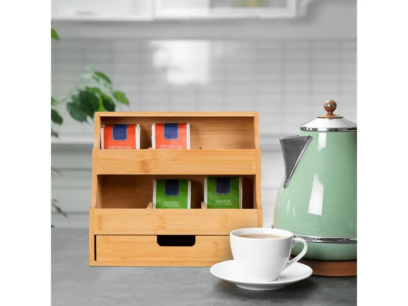 relaxdays Teebeutel-Box mit Schublade 9 Fächer
