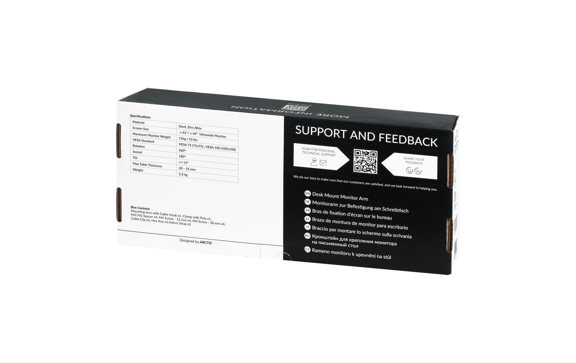 Arctic Cooling Tischhalterung X1 bis 10 kg – Schwarz matt