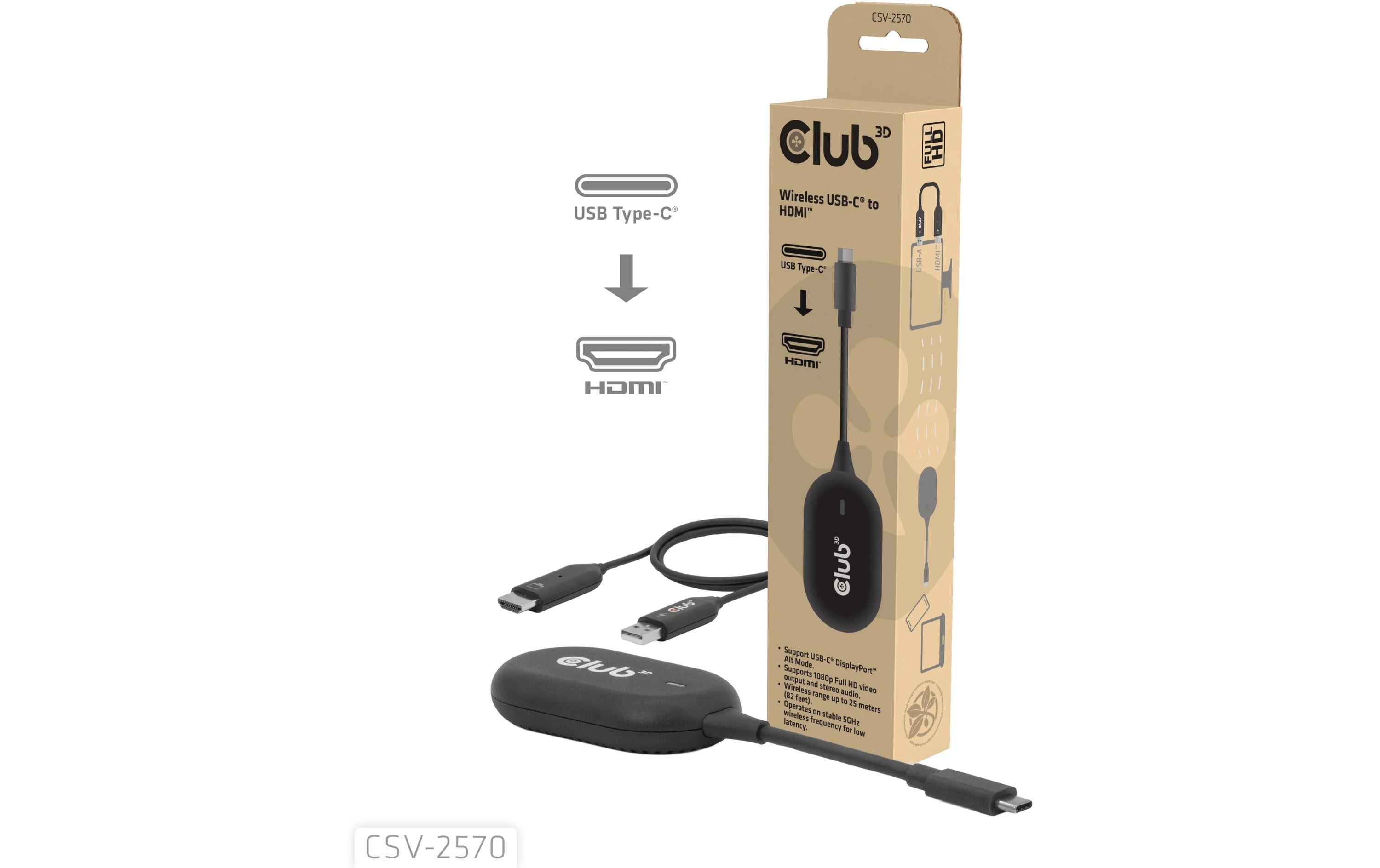 Club 3D CSV-2570 Drahtloser Sender und -Empfänger USB Type-C - HDMI