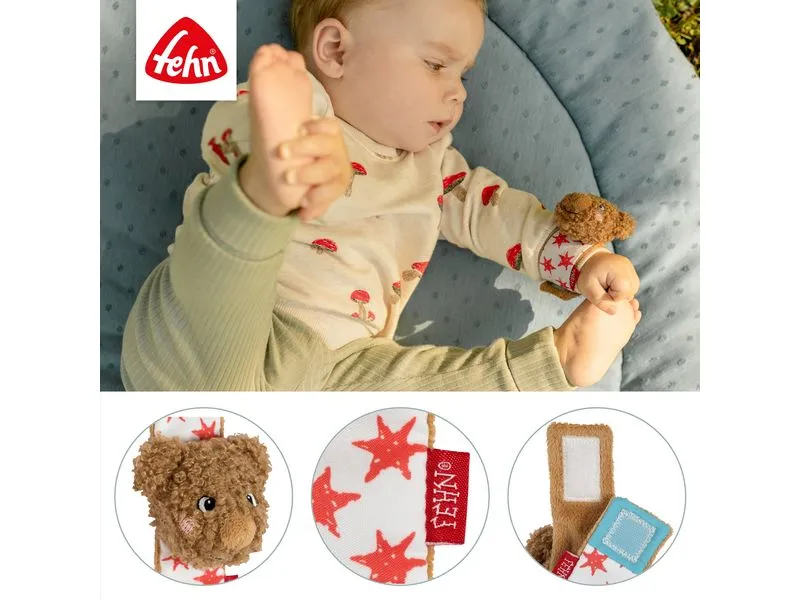 fehn Rasselarmband Bär, Plüsch / Velours, Braun, 15 cm
