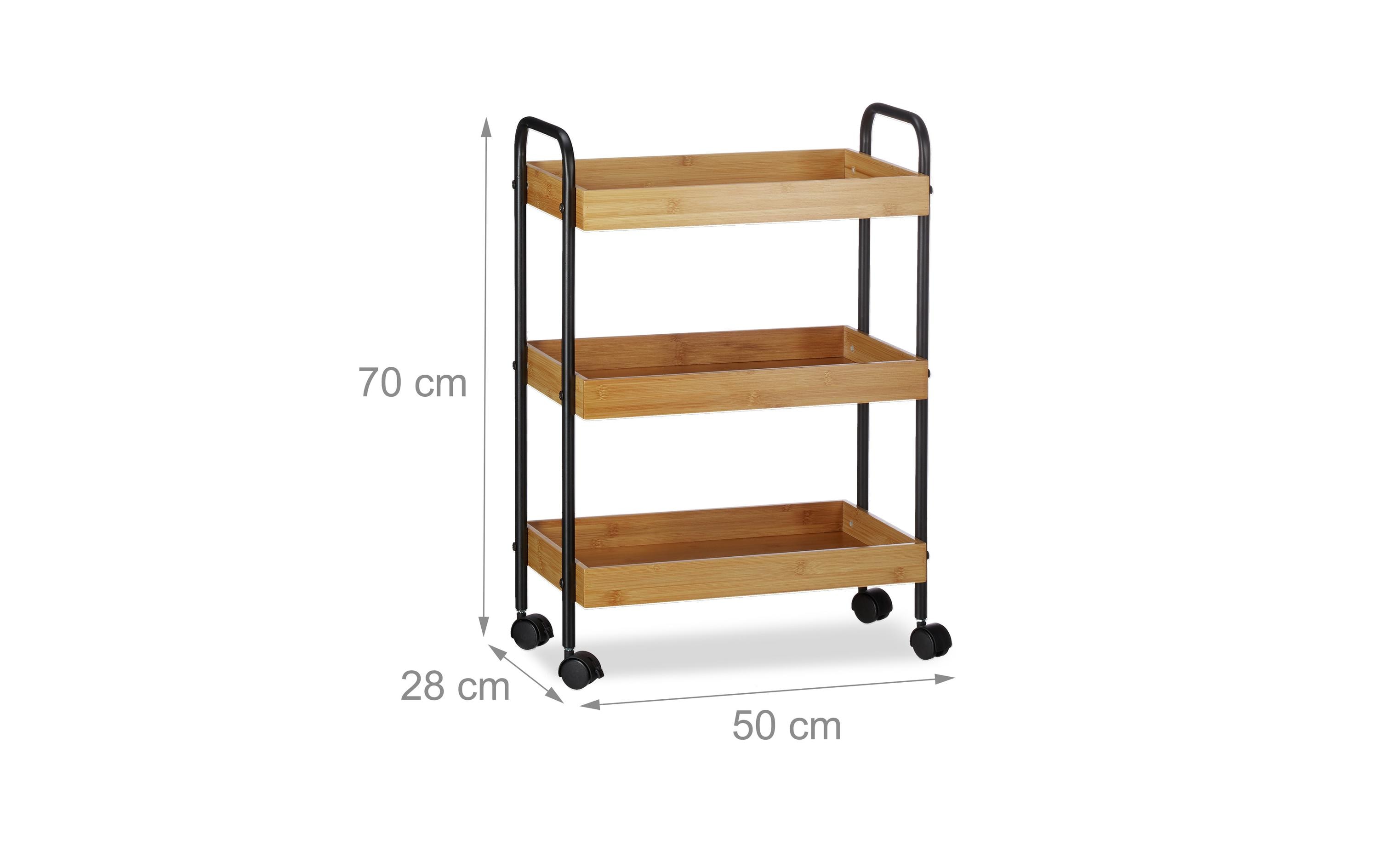 relaxdays Servierwagen mit 3 Ablagen 70 x 50 x 28 cm