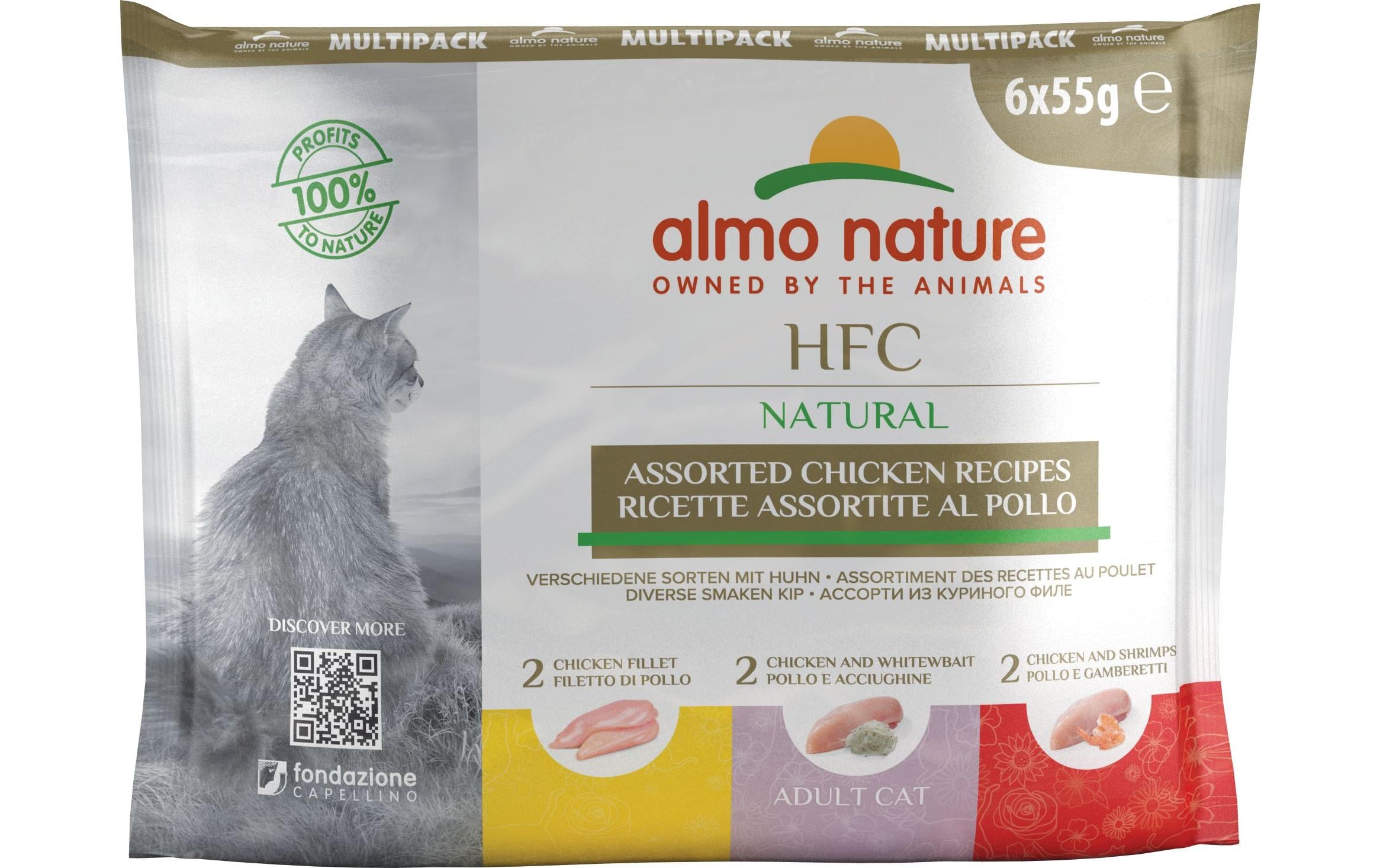 Almo Nature Nassfutter HFC Natural 3 Sorten mit Huhn, 6 x 55 g Almo Nature Nassfutter HFC Natural 3 Sorten mit Huhn, 6 x 55 g