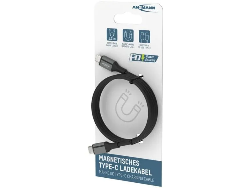 Ansmann Magnetisches Silikonkabel USB-C auf USB-C, 120 cm schwarz Ansmann Magnetisches Silikonkabel USB-C auf USB-C, 120 cm schwarz