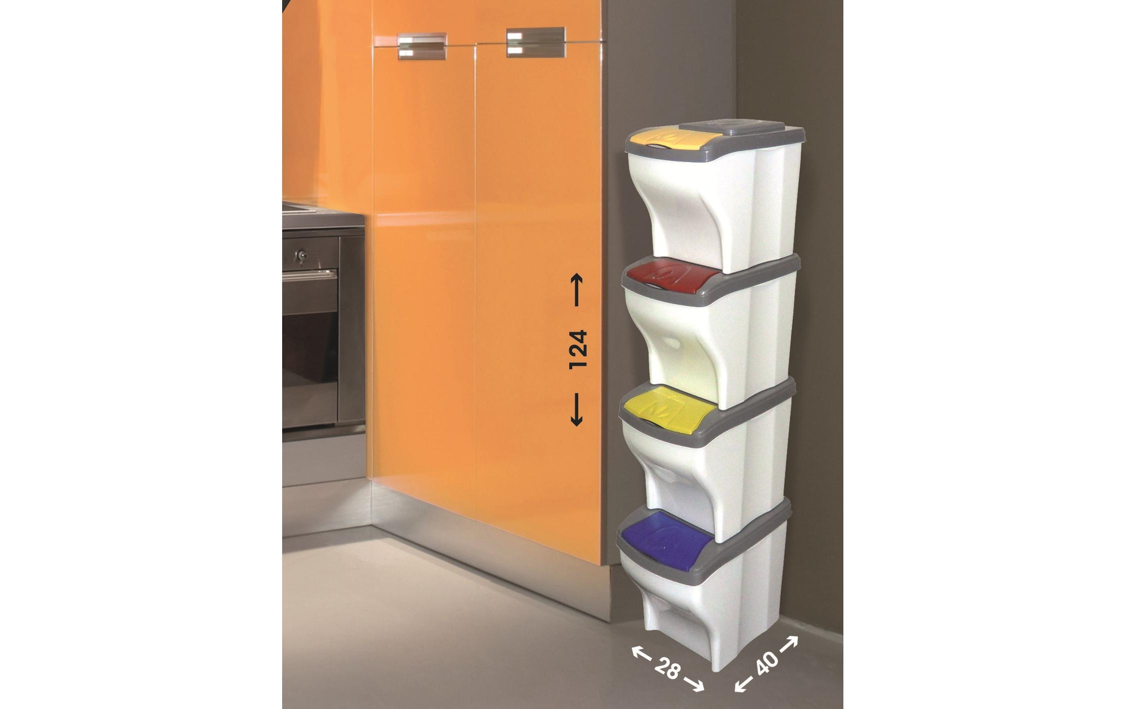 Edi Baur Mülltrennsystem Poker 4 x 20 l 80 l, Mehrfarbig