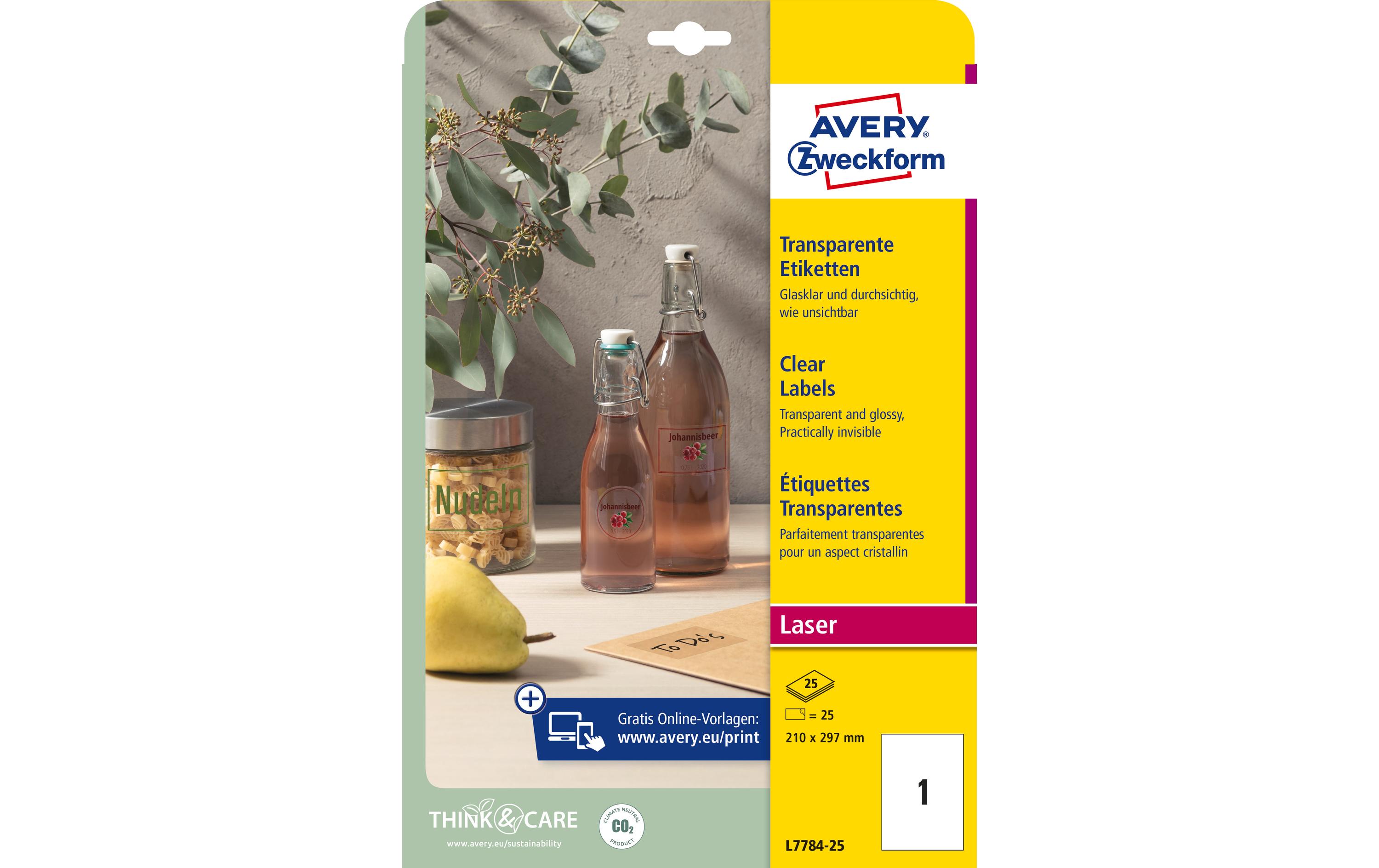 Avery Zweckform Flaschen-Etiketten kristallklar 210 x 297 mm