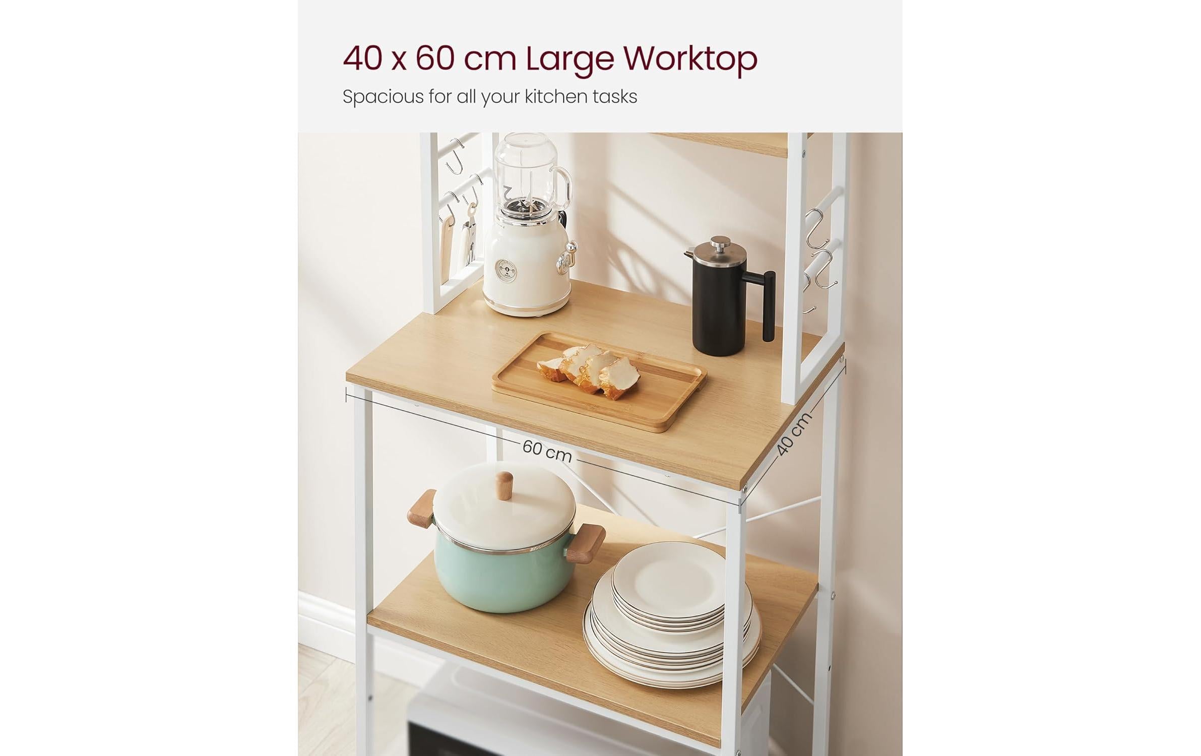 VASAGLE Küchenregal mit 6 Haken Weiss