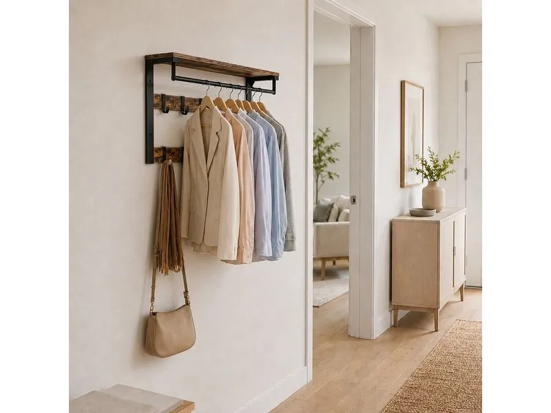 relaxdays Wandgarderobe 80 cm x 42 cm, Schwarz/Braun relaxdays Wandgarderobe 80 cm x 42 cm, Schwarz/Braun