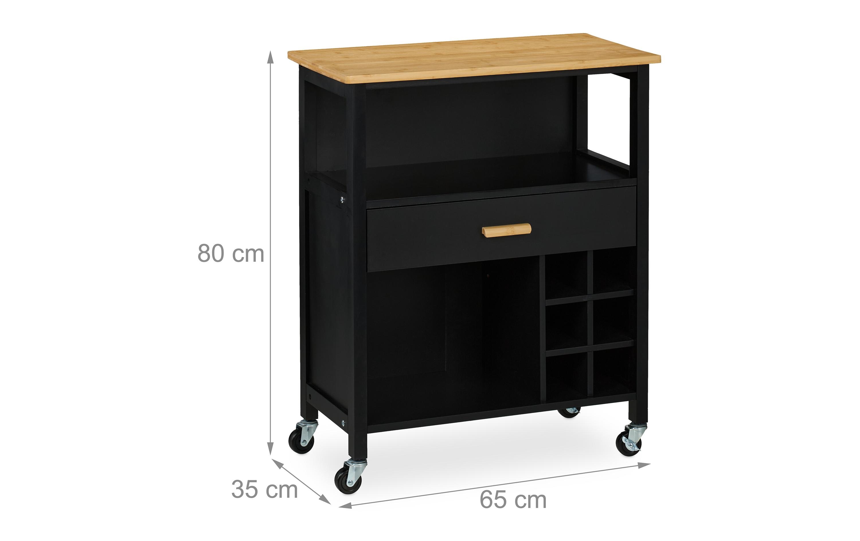 relaxdays Küchenwagen mit Weinregal 80 x 65 x 35 cm, Schwarz