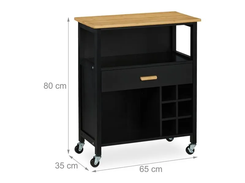 relaxdays Küchenwagen mit Weinregal 80 x 65 x 35 cm, Schwarz relaxdays Küchenwagen mit Weinregal 80 x 65 x 35 cm, Schwarz