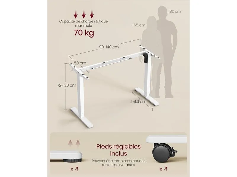 Songmics Tischgestell 72-118 cm, Mattweiss