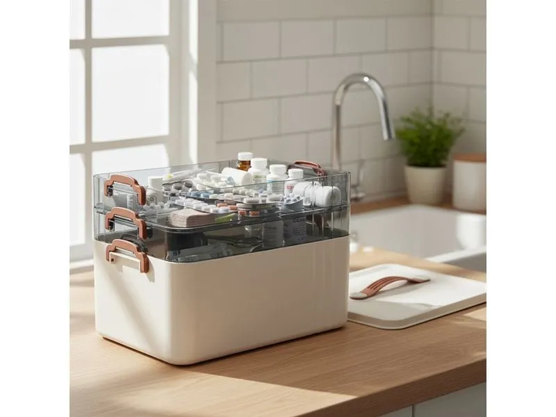 relaxdays Medizinbox aus Kunststoff Transparent/Weiss 24 x 33 x 22 cm relaxdays Medizinbox aus Kunststoff Transparent/Weiss 24 x 33 x 22 cm