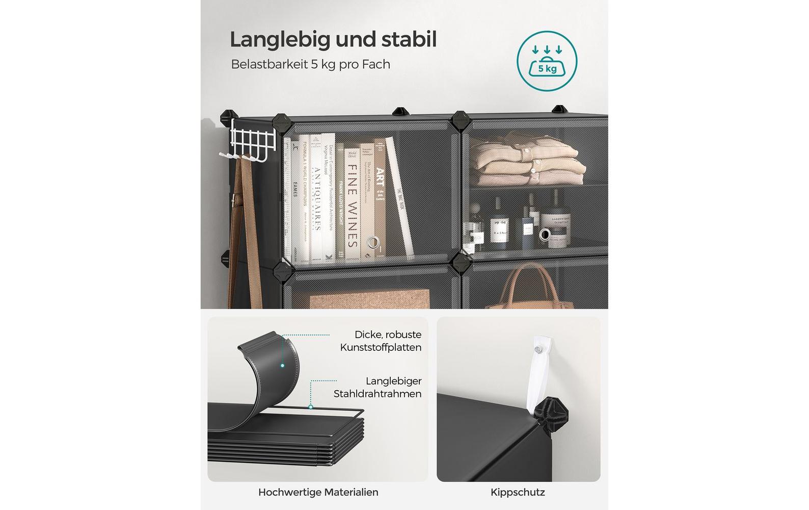 Songmics Schuhboxen stapelbar 124 x 94 cm, Schwarz