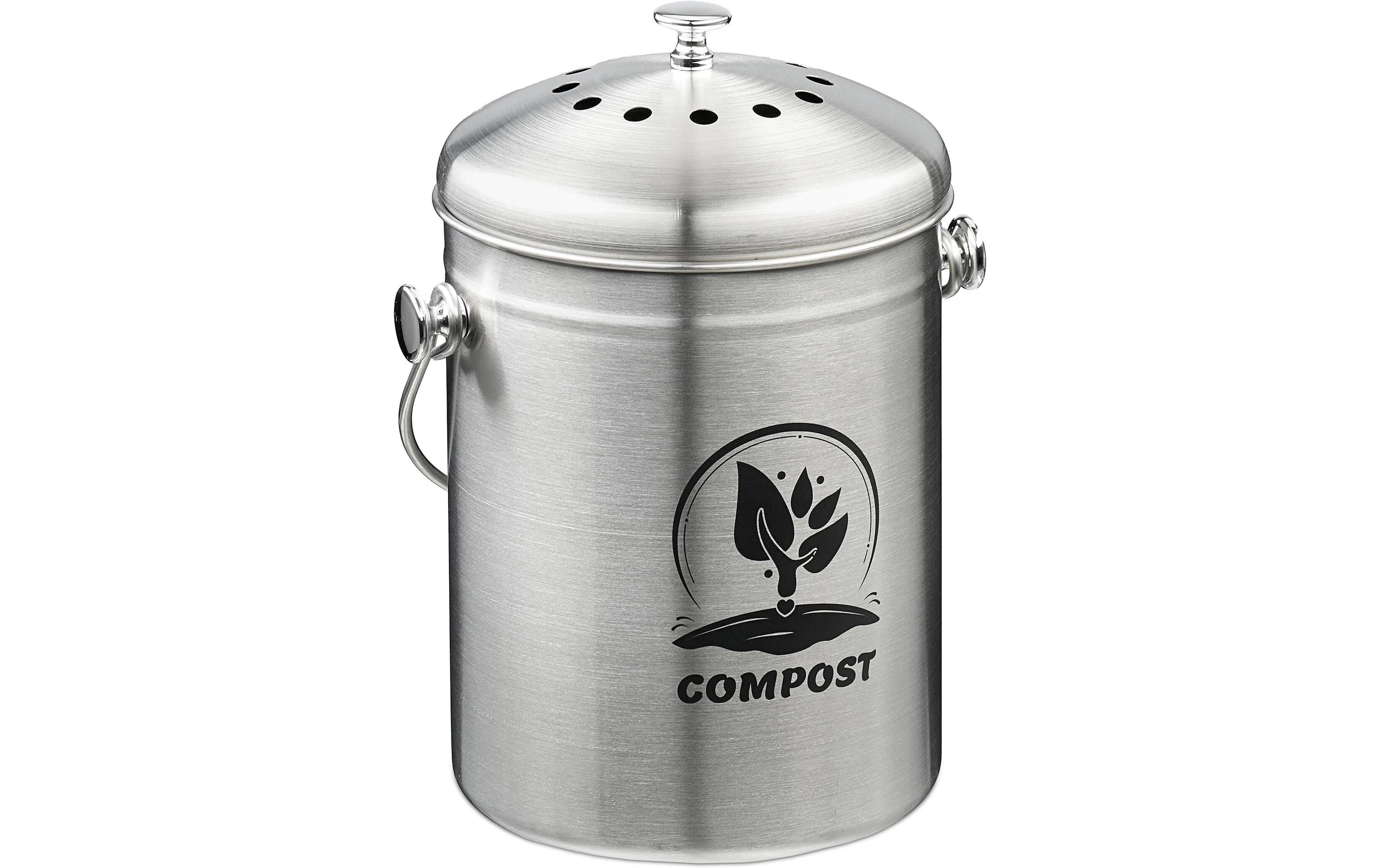 relaxdays Komposteimer mit Geruchsfilter 5 l, Schwarz/Silber
