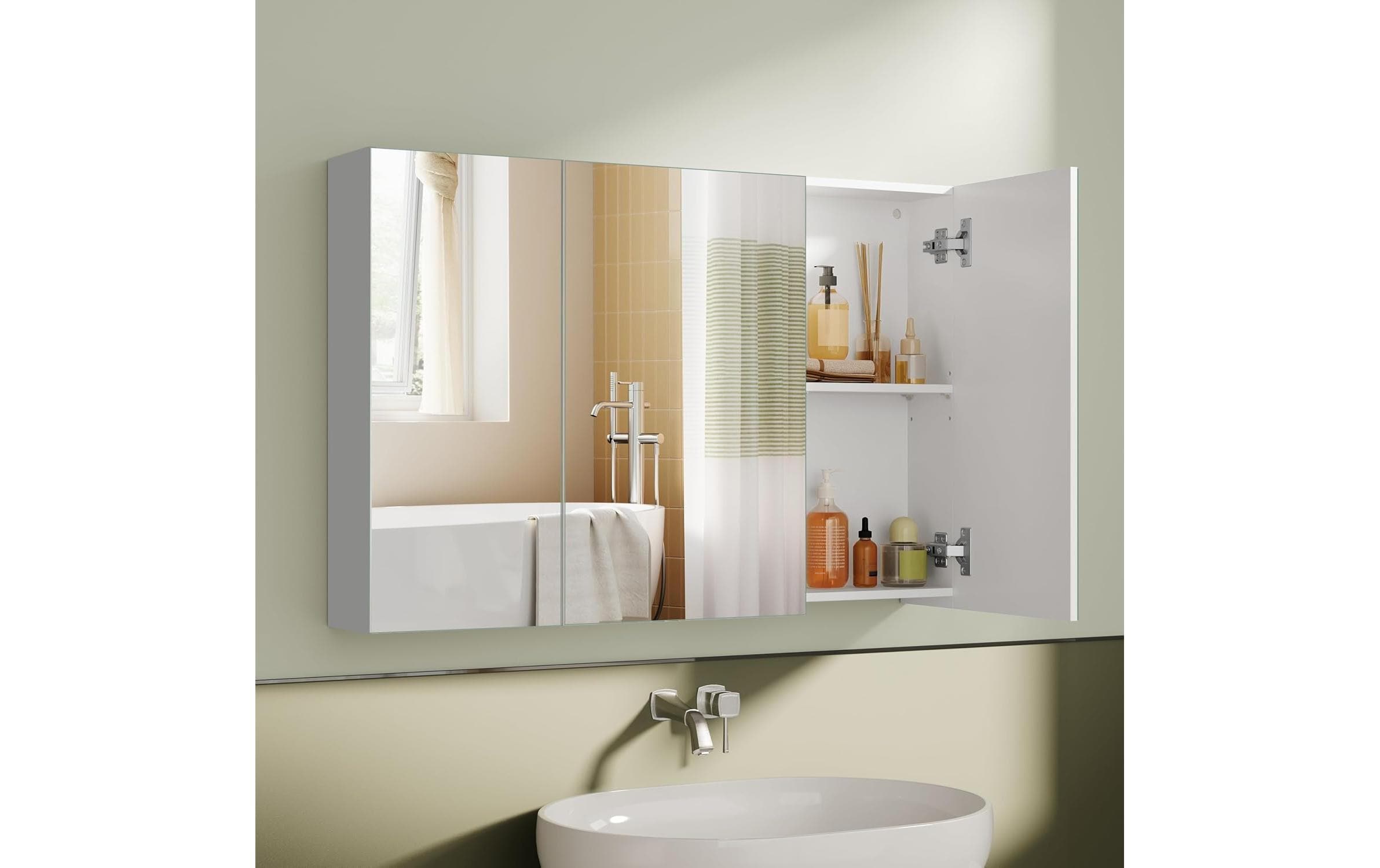 VASAGLE Spiegelschrank Weiss, 60 x 15 x 55 cm